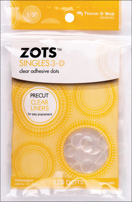 Thermoweb Zots Singles Clear Adhesive Dots-3D 1/2"X1/8" Thick 125/Pkg -36-92 - 000943036920