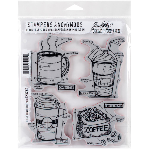 Tim Holtz Cling Stamps 7"X8.5"-Fresh Brewed Blueprint CMS-232 - 748252601650