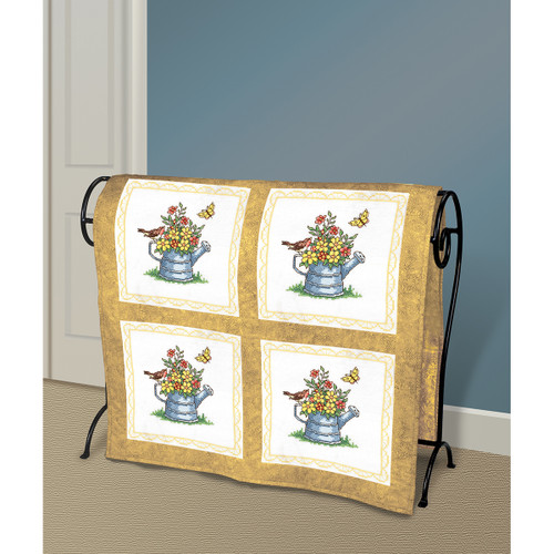 Janlynn Stamped Cross Stitch Quilt Blocks 15"X15" 6/Pkg-Spring Watering Cans - 21-1778