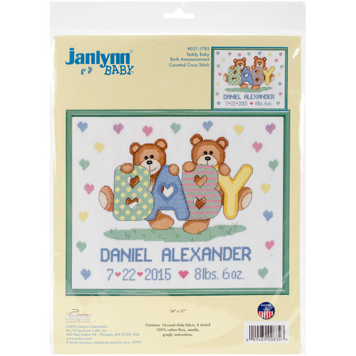 Janlynn Counted Cross Stitch Kit 14"X11"-Teddy Bear Sampler (14 Count) 21-1785 - 049489008343