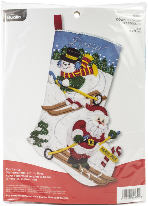 Bucilla Felt Stocking Applique Kit 18" Long-Downhill Skiers 86932E - 046109869322