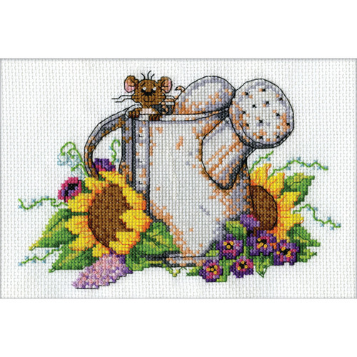 Design Works Counted Cross Stitch Kit 5"X7"-Watering Can Mouse Mini (14 Count) DW2952