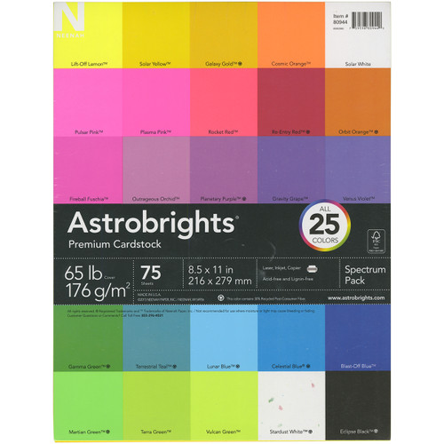 Neenah Astrobrights Spectrum Cardstock Pack 8.5"X11" 75/Pkg-25 Colors 8094401 - 759598809440