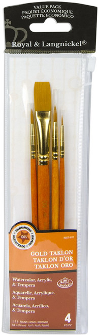 Royal & Langnickel(R) Gold Taklon Value Pack Brush Set-4/Pkg 9111 - 090672225528