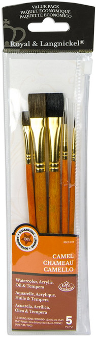 Royal & Langnickel(R) Sable/Camel Value Pack Brush Set-5/Pkg 9115 - 090672225535