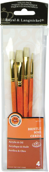 Royal & Langnickel(R) Bristle Value Pack Brush Set-Flat 4/Pkg BSET-9118 - 090672226280