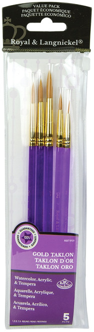 Royal & Langnickel(R) Gold Taklon Value Pack Brush Set-5/Pkg - 9131 - 090672226327