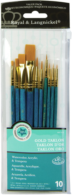 Royal & Langnickel(R) Gold Taklon Value Pack Brush Set-10/Pkg 9155 - 090672225580