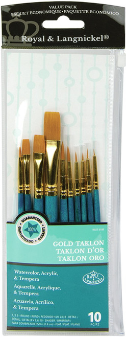 Royal & Langnickel(R) Gold Taklon Value Pack Brush Set-10/Pkg - 9156 - 090672224132