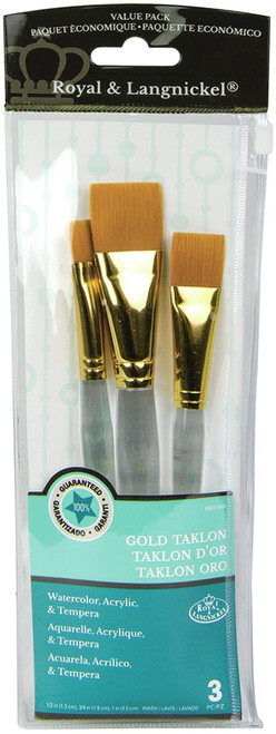 Royal & Langnickel(R) Gold Taklon Value Pack Brush Set-3/Pkg 9160 - 090672226136