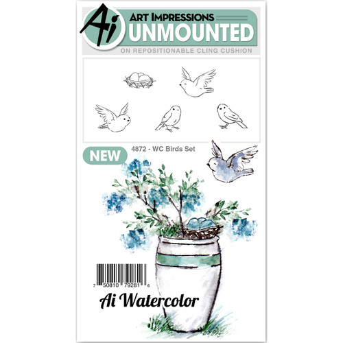Art Impressions Watercolor Cling Rubber Stamps -Birds WC4872