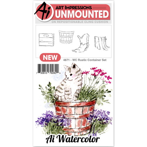 Art Impressions Watercolor Cling Rubber Stamps-Rustic Container WC4871