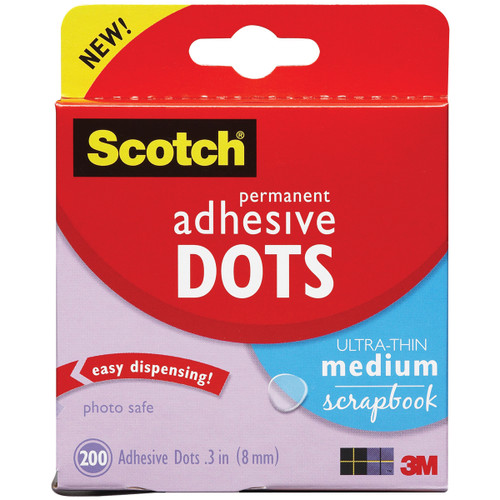 Scotch Permanent Adhesive Dots-Ultra-Thin Medium Scrapbook .3" 200/Pkg - 010-3M-200UT - 051141920177