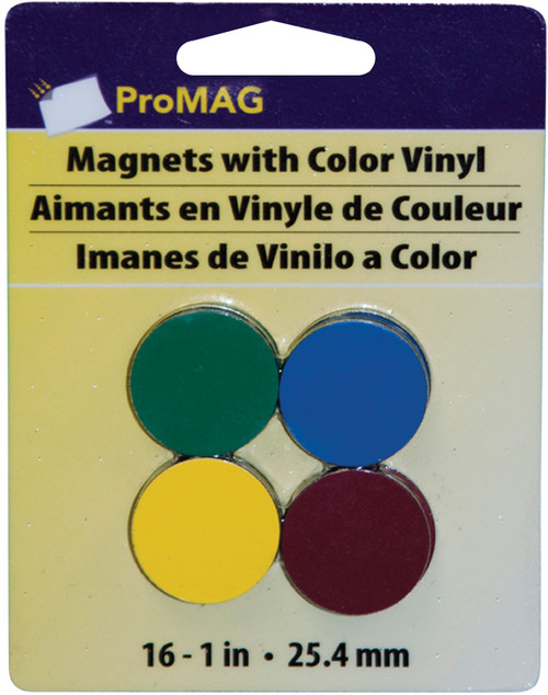 ProMag Round Magnets W/Assorted Color Vinyl 16/Pkg-1" 20000 - 015377200007