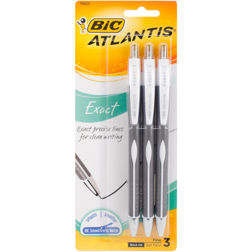 BIC Atlantis Exact Pens 3/Pkg-Black - VCGNP31B - 070330196551