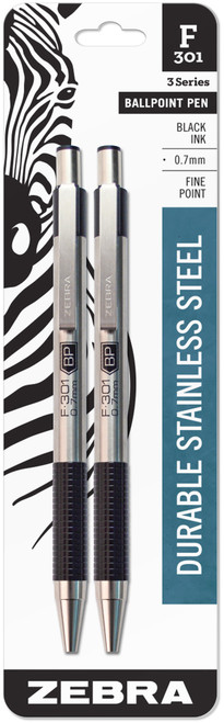 F-301 Stainless Steel Ballpoint Pen .7mm 2/Pkg-Black -Z27112 - 045888271128