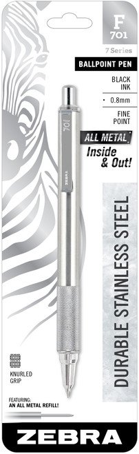 Zebra F-701 Stainless Steel Ballpoint Pen .8mm-Black - Z29411 - 045888294110