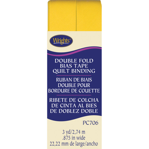 Wrights Double Fold Quilt Binding .875"X3yd-Yellow - 117-706-079 - 070659894862