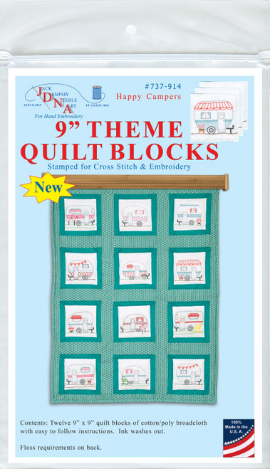 Jack Dempsey Themed Stamped White Quilt Blocks 9"X9" 12/Pkg-Campers 737 914 - 013155529142