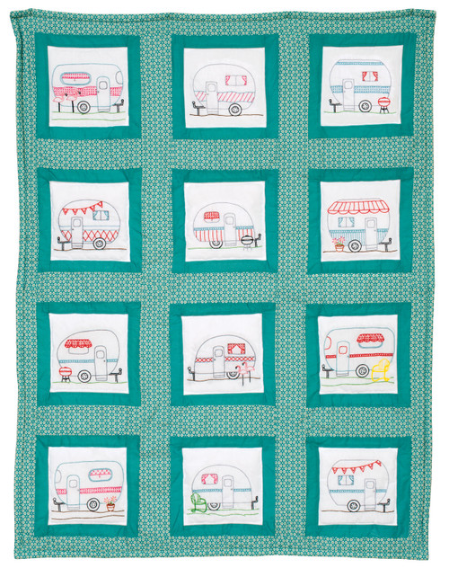 Jack Dempsey Themed Stamped White Quilt Blocks 9"X9" 12/Pkg-Campers - 737 914