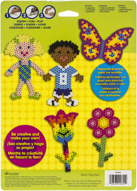 Perler Fun Fusion Pegboards 7/Pkg-Boy/Girl/Bear/Monkey/Butterfly/2 Flowers - 22645