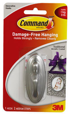 Command Medium Decorative Hooks-Brushed Nickel 1 Hook & 2 Strips - 17051 - 051135806425