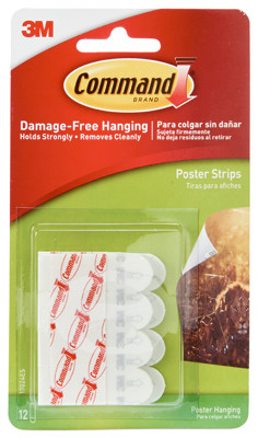 Command Small Poster Strips 12/Pkg-White - 17024 - 051131659889