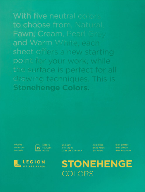 Stonehenge 100% Cotton Paper Pad 9"X12" 15 Sheets/Pkg-Multi-Color 250gsm - SCP9X12 - 645248434547