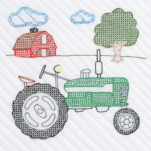 Jack Dempsey Stamped White Quilt Blocks 18"X18" 6/Pkg-Tractor - 732 635