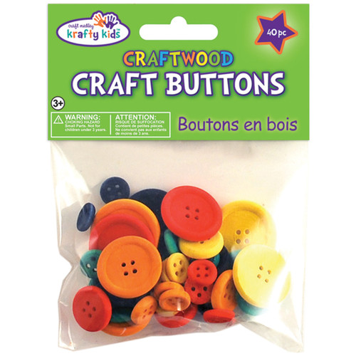 Krafty Kids Craftwood Craft Buttons Assorted 40/Pkg-Colored CW341 - 775749149777