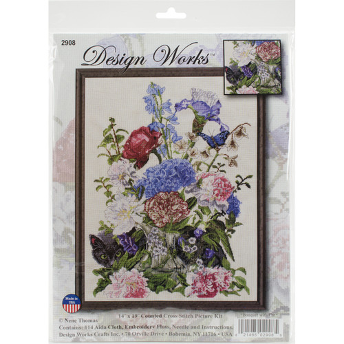 Design Works Counted Cross Stitch Kit 14"X19"-Bouquet W/Cat (14 Count) - DW2908 - 021465029085