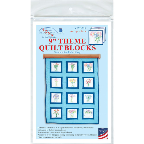 Jack Dempsey Themed Stamped White Quilt Blocks 9"X9" 12/Pkg-Antique Jars 737 650 - 013155526509