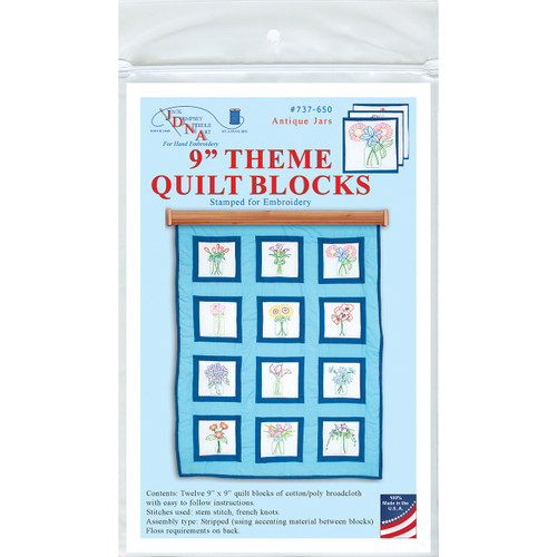 Jack Dempsey Themed Stamped White Quilt Blocks 9"X9" 12/Pkg-Antique Jars - 737 650 - 013155526509