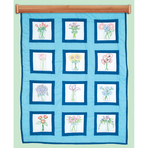 Jack Dempsey Themed Stamped White Quilt Blocks 9"X9" 12/Pkg-Antique Jars - 737 650