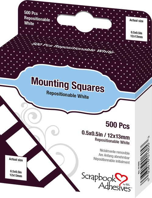 Scrapbook Adhesives Mounting Squares 500/Pkg-Repositionable, White, .5"X.5" 1605 - 093616016053