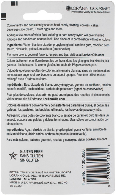 LorAnn Liquid Food Coloring 1oz-White - LFC-1130 LorAnn Liquid Food Coloring 1oz-White - LFC-1130