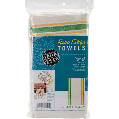 Aunt Martha's Stitch 'Em Up Retro Stripe Towels 18"X28" 3/Pk-Green Stripe - PKSTG - 043272011459 Aunt Martha's Stitch 'Em Up Retro Stripe Towels 18"X28" 3/Pk-Green Stripe - PKSTG - 043272011459
