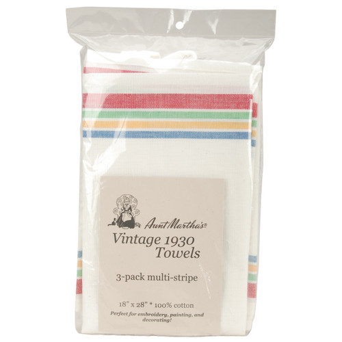 Aunt Martha's Stitch 'Em Up Retro Stripe Towels 18"X28" 3/Pk-Multi Stripe - PKSTM - 043272011442 Aunt Martha's Stitch 'Em Up Retro Stripe Towels 18"X28" 3/Pk-Multi Stripe - PKSTM - 043272011442