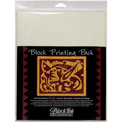Black Ink Block Printing Paper Pack-White 9"X12" 25/Pkg AP-200 - 722559002006