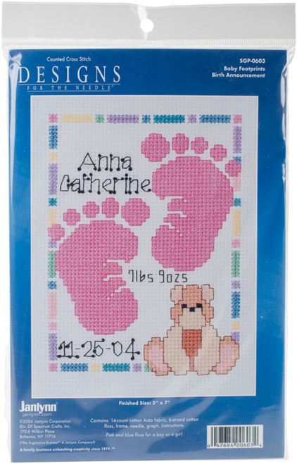 Janlynn/Special Moments Mini Counted Cross Stitch Kit 5"X7"-Baby Footprints (14 Count) - SGP-0603 - 047684006034 Janlynn/Special Moments Mini Counted Cross Stitch Kit 5"X7"-Baby Footprints (14 Count) - SGP-0603 - 047684006034