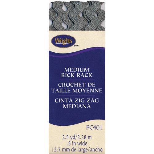 Wrights Medium Rickrack .5"X2.5yd-Light Gray - 117-401-045 - 070659894787 Wrights Medium Rickrack .5"X2.5yd-Light Gray - 117-401-045 - 070659894787