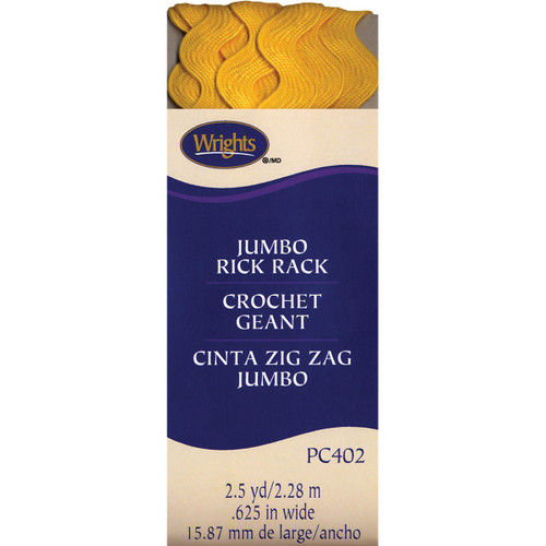 Wrights Jumbo Rickrack .625"X2.5yd-Yellow - 117-402-079 - 070659894855