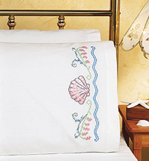 Janlynn Stamped Cross Stitch Pillowcase Pair 20"X30"-Seashells - 21-0931 - 049489219312
