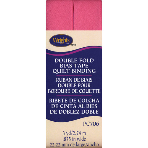 Wrights Double Fold Quilt Binding .875"X3yd-Candy Pink - 117-706-216 - 070659894947
