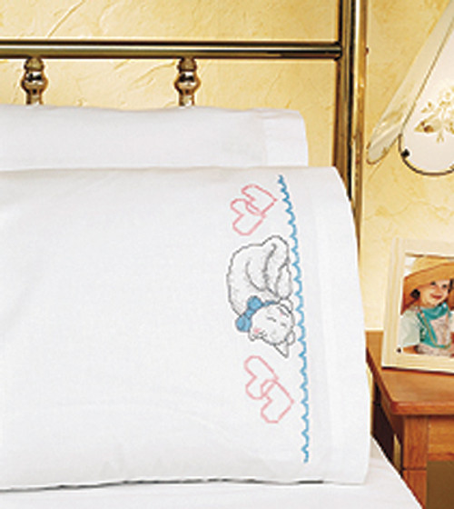 Janlynn Stamped Cross Stitch Pillowcase Pair 20"X30"-Kitty - 21-0939 - 049489219398