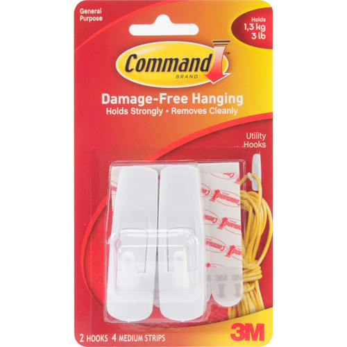 Command Medium Hooks-White 2 Hooks & 4 Strips - 17001 - 051131651418