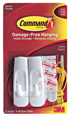 Command Medium Hooks-White 2 Hooks & 4 Strips - 17001 - 051131651418