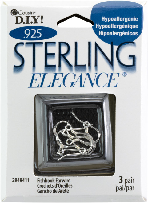 Cousin Sterling Elegance Genuine 925 Silver Beads & Findings-Fishhook Earrings 6/Pkg A50026NF-11 - 016321486294