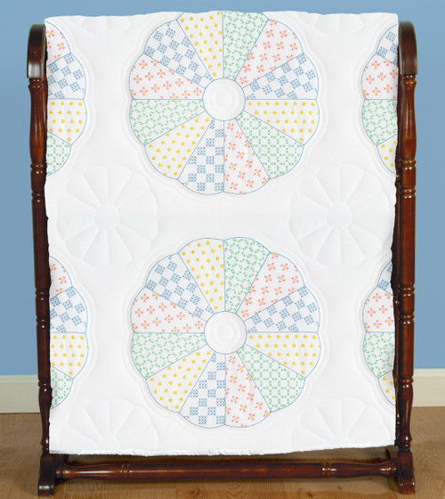 Jack Dempsey Stamped White Quilt Blocks 18"X18" 6/Pkg-Interlocking Dresden Circle - 732 357
