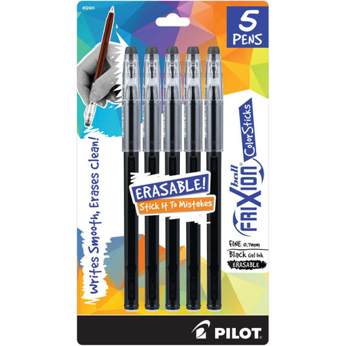 Pilot FriXion Ball Color Sticks Erasable Gel Pens 5/Pkg-Black F32441 - 072838324412